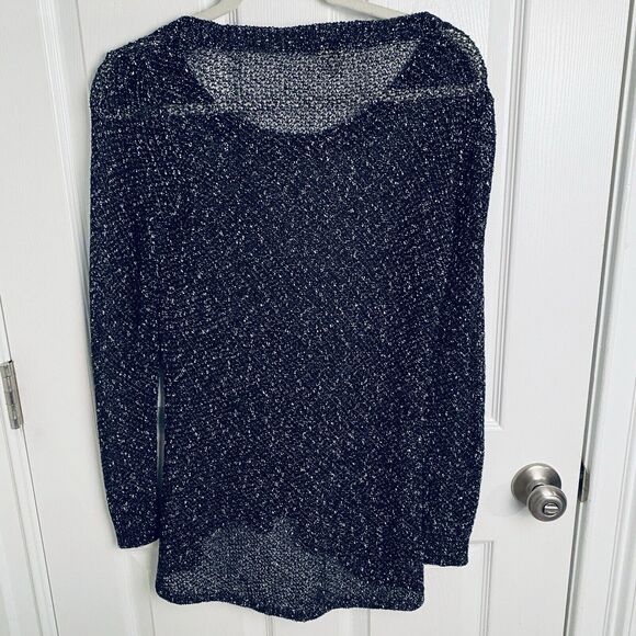 Eileen Fisher Open Knit Sweater Women XS Tunic Asymmetric Hem Black White Tweed - Picture 9 of 9